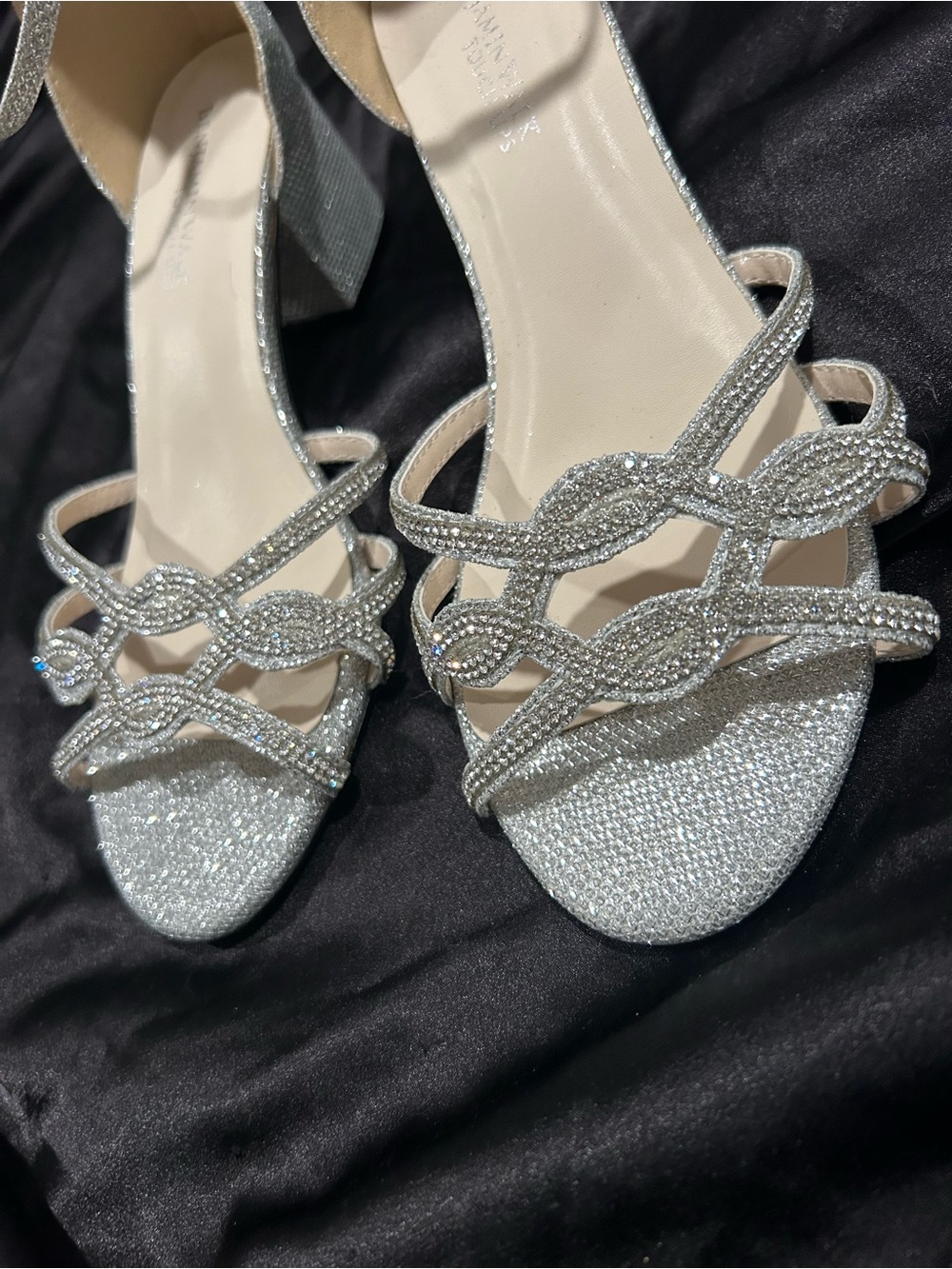 Benjamin Walk Silver Crystal-Strap Open-Toe Heels